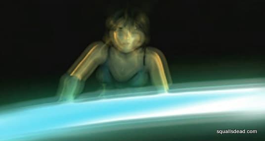 Rinoa is seen again, reaching out to Squall as he falls from the float, but the image is blurry.